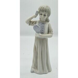 Vintage Figurine KPM Porcelain Mirror Hair Brush Girl Antique Gift 8"